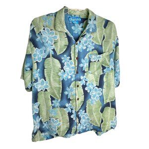 Bermuda Bay Men's Blue Hawaiian Floral Print Silk Shirt Size XL Tropical Island